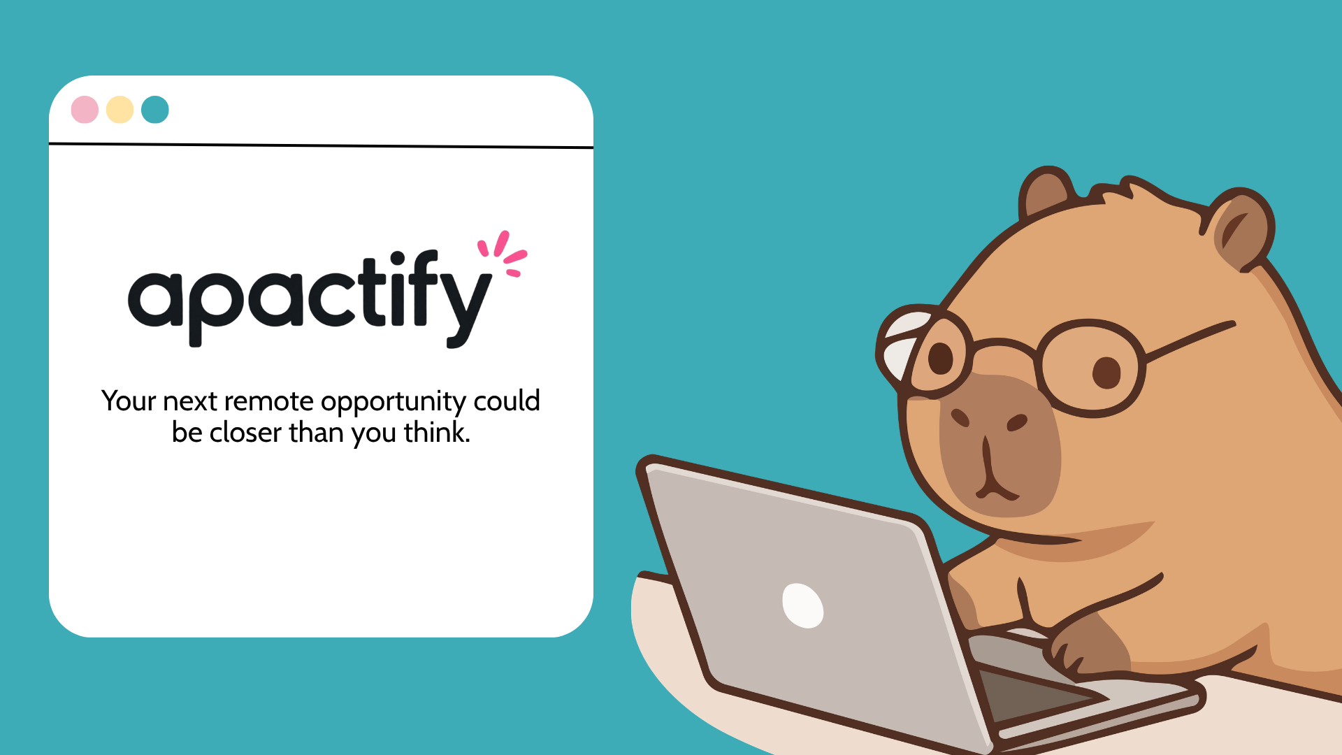 The Apactify capybara reading on a laptop